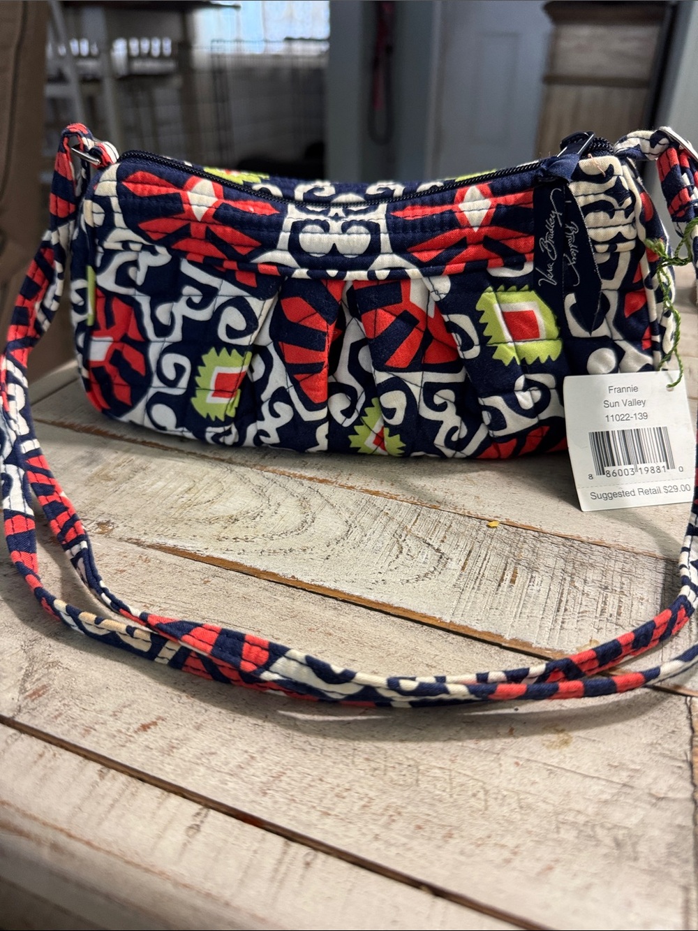 Vera Bradley Sun Valley Quilted Crossbody in Navy, Red & Lime